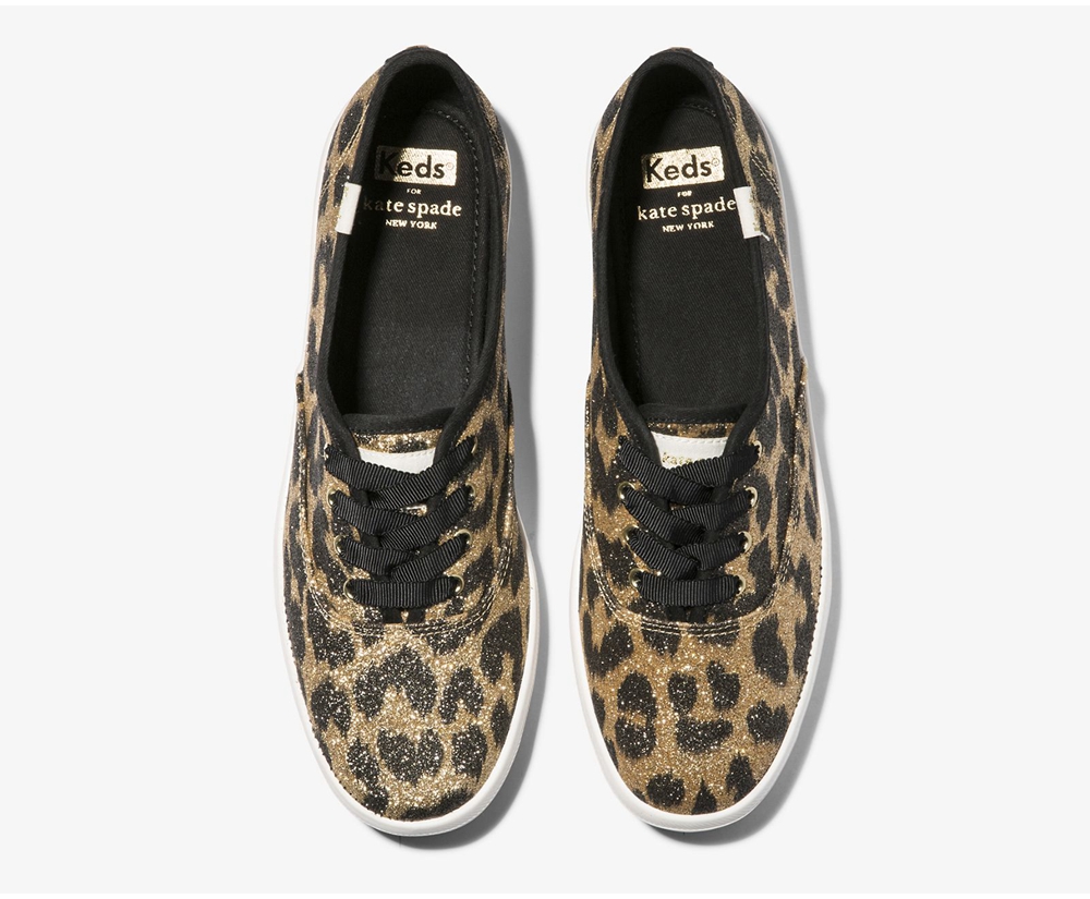 Basket Keds Femme Marron - Kate Spade New York Champion Glitter Leopard - 180-EOLCGP